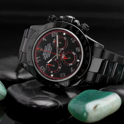 Rolex Daytona Black/Red Arabic Racing Dial Black PVD/DLC Coated Watch 116523